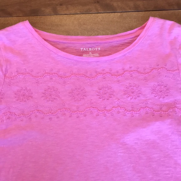 Talbots XL 100% Cotton Pink Short Sleeve Top w/Embroidery Design - Picture 7 of 8